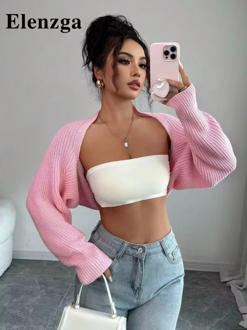 SHEIN Pink Cropped Knit Bolero Cardigan